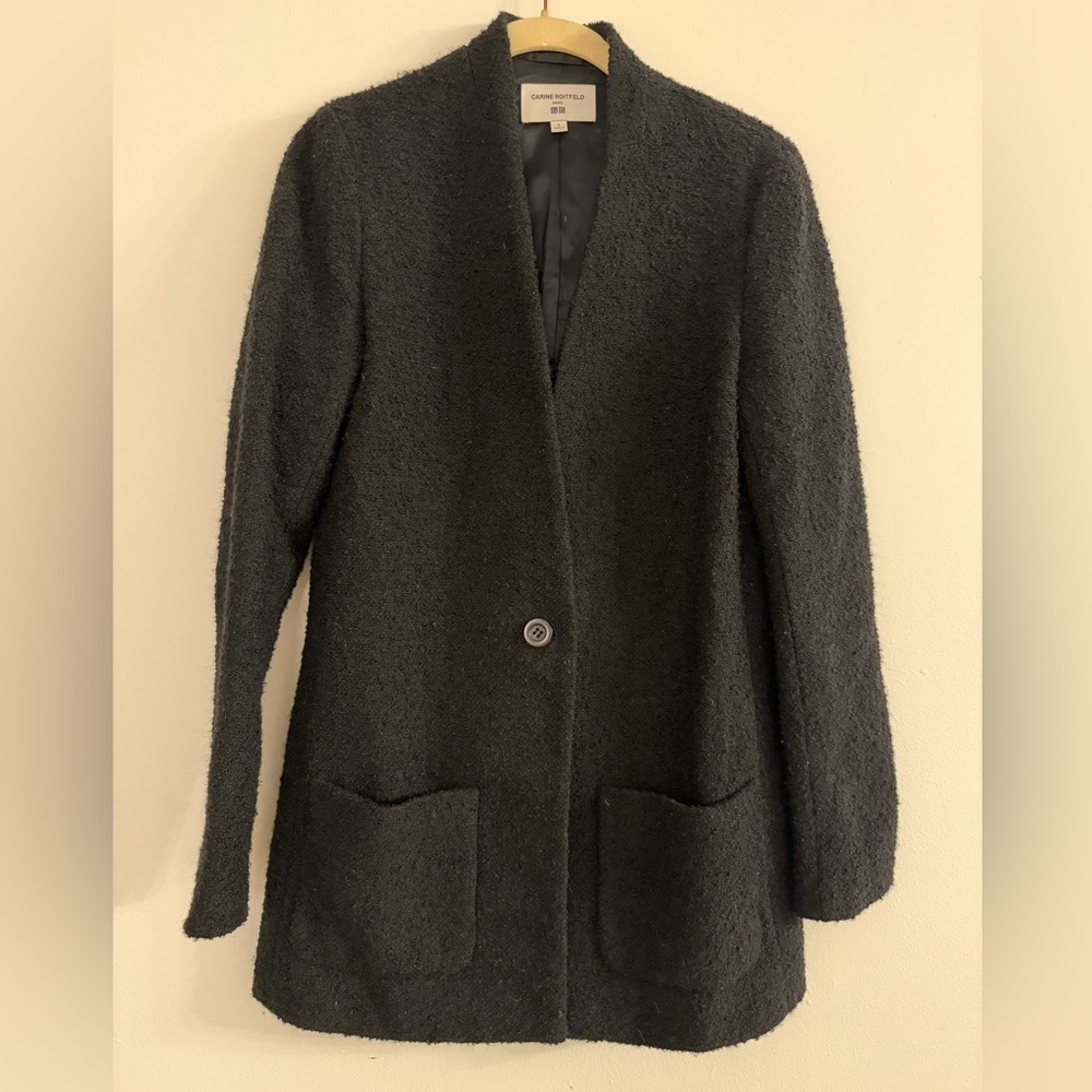Carine Roitfeld for UNIQLO Wool Blend Boucle Black Coat - Small - Picture 2 of 5